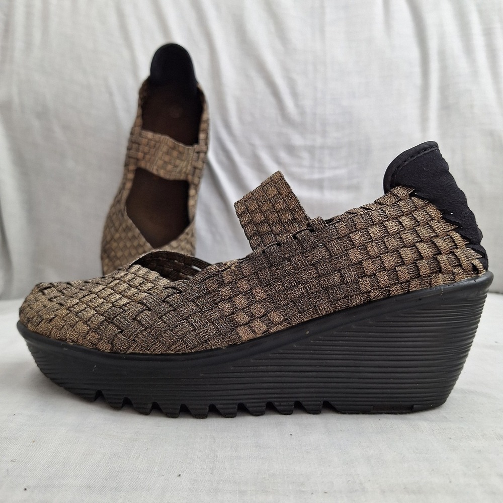 Y2K Whimsigoth Shoes Bernie Mev Bronze 37 Woven Mary Jane Lulia Wedge Women
